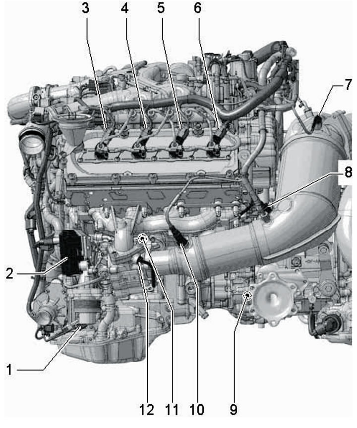 1.1r. Location of fuel system components on the left side of 4.2L engines (CCFA/CCFC):