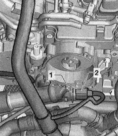Изключете ел. Щепселна връзка «2» на датчика за температура на охлаждащата течност «G62». «Поз. 1»…