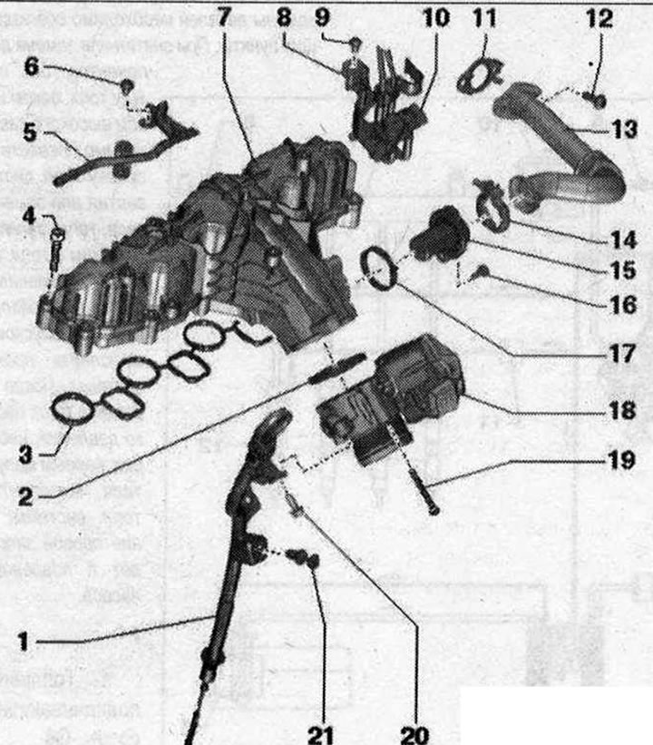 Части и компоненти на всмукателния колектор 1. Водеща тръба: за масломерна пръчка; 2. Уплътнителен…