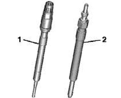 7.3. Glow plugs with pressure sensor (1) and without it (2).
