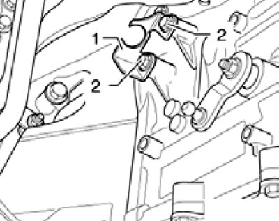 4.10. Bolts (2) of the bracket (1) of the selector cable.