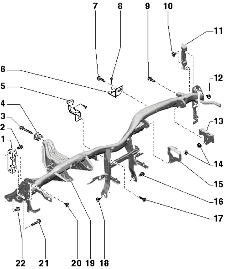 14.27. Instrument panel beam fastening details: