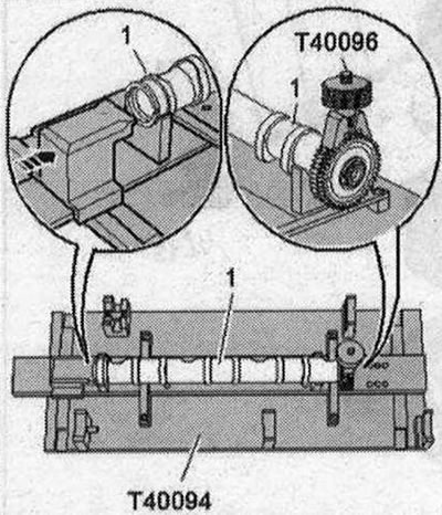 Инсталиране на бала распредвал «1» подкрепа «Т40094/1» и «Т40094/2». Коляно бала распредвал така,…