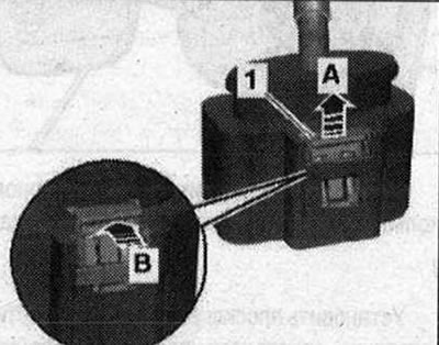 Za týmto účelom posuňte zarážku «1» smerom nahor «šípka A» a stlačte uvoľňovacie tlačidlo dovnútra…