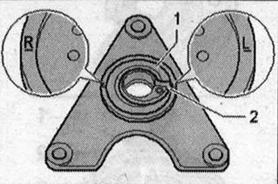 Монтирайте лявата винтова пружина върху пружинната пластина «1», така че ограничителят «2» да е…