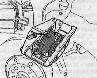 Vložte vonkajšiu brzdu. topánka «2» do strmeňa. Stlačte brzdu. obloženie do brzdového otvoru.…
