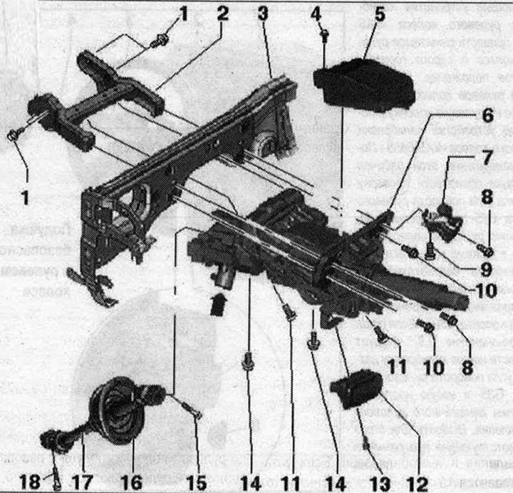 Кормилна колона 1. Болт; 2. Поддържаща скоба; 3. Централна тръба; 4. Болт. 5 Nm; 5. Употребявано…