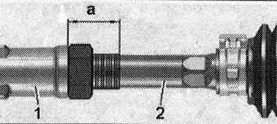 Свалете предното колело. Измерете и запишете размер «a» между края на напречната щанга «1» и края…