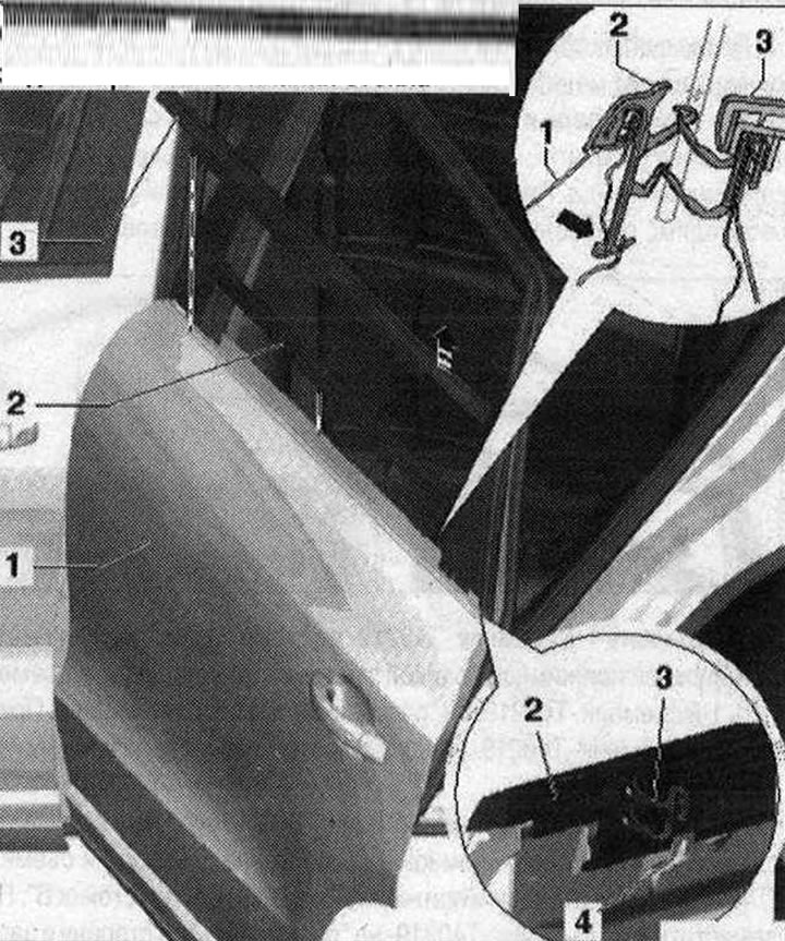 Schéma inštalácie vonkajšej a vnútornej upínacej lišty zadného skla 1. Dvere; 2. Vonkajšia upínacia…