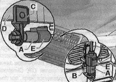 Изключете запалването. Премахване на капака на горния панел. Разкачете конектора «E» на…