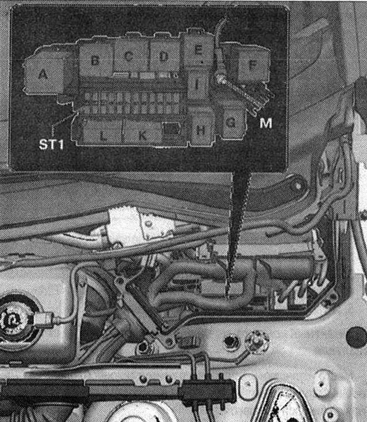 Място за монтаж на реле/предпазител В «SB» за автомобили с ляв волан: В съединителната кутия на…