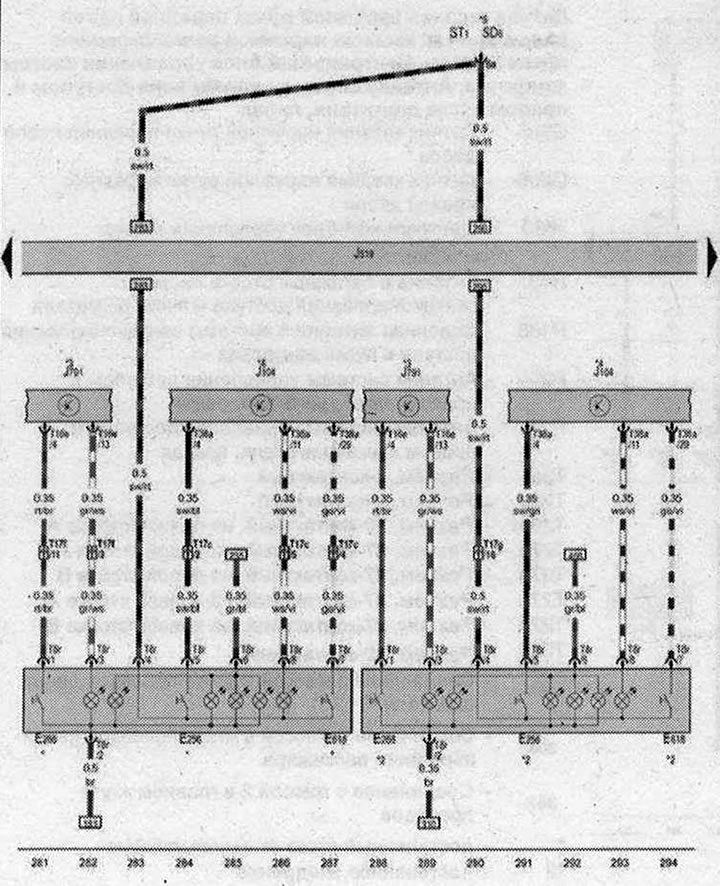 Tlačidlo deaktivácie ASR a ESP, tlačidlo parkovacieho asistenta, tlačidlo asistenta zjazdu z kopca